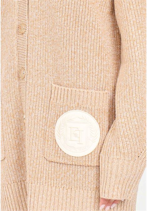 Cardigan beige da donna in viscosa mouliné punto pannocchia ELISABETTA FRANCHI | MK85S46E2AB2